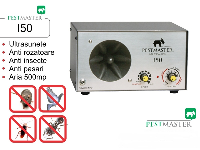 Aparat industrial cu ultrasunete impotriva rozatoarelor, pasarilor si insectelor - Pestmaster I50 - 500mp  